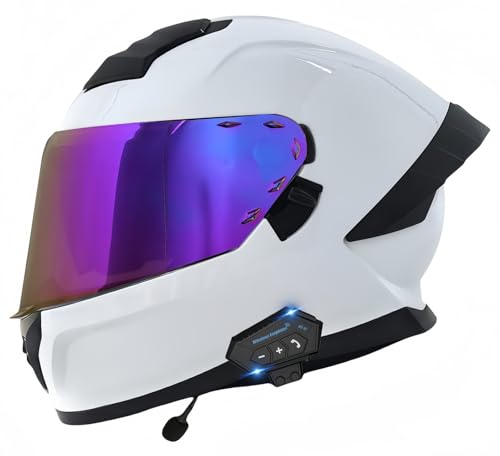 Bluetooth-Klapphelm, ECE-Zugelassener Motorrad-Integrierter Helm Mit Doppelvisier, Integral-Motorradhelm, Antibeschlag-Motorrad-Roller-Helm, Doppelspiegel, Herren-Damen-Helm A,XXL61-63CM