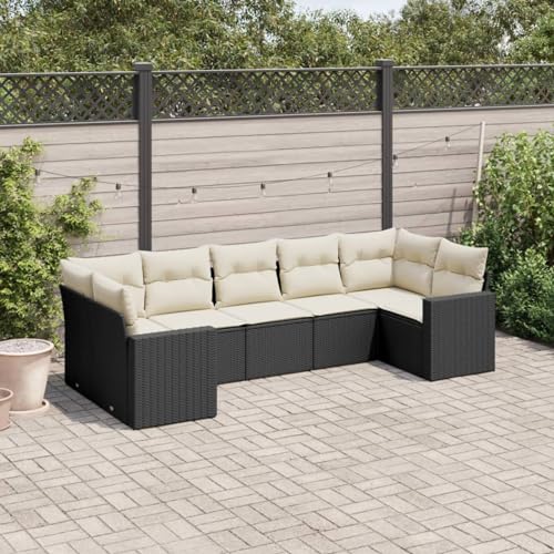 Juroupi 7-tlg. Garten-Sofagarnitur mit Kissen Gartengarnitur Set Lounge MöBel Outdoor LoungemöBel Balkon Schwarz Poly Rattan - 3219376