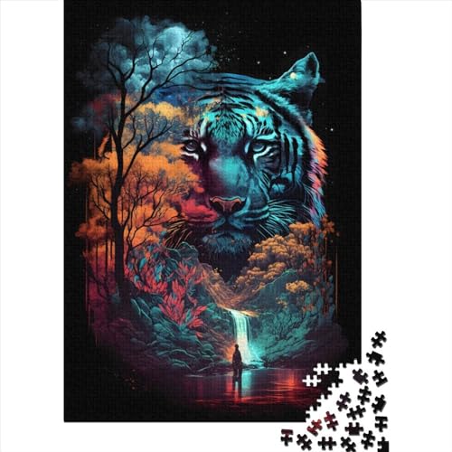 Tiger-Doppelbelichtung, lustiges Puzzle für Erwachsene, 1000 Teile, 1000-teiliges Puzzle für Erwachsene und Teenager, Lernspiele, Heimdekorations-Puzzle, 75 x 50 cm