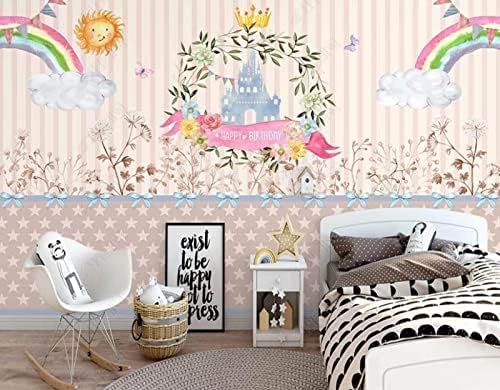 XLMING Handgemaltes Blumenschloss Regenbogenmuster Küche Esszimmer Arbeitszimmer Wohnzimmer TV Hintergrund Wand 3D Tapete-350cm×256cm