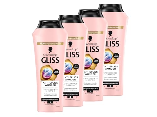 Gliss Shampoo Anti-Spliss Wunder (4x 250 ml), Haarshampoo mit Ion-Komplex & Traubenkern-Öl, Pflegeshampoo für geschädigtes Haar versiegelt Spliss langanhaltend