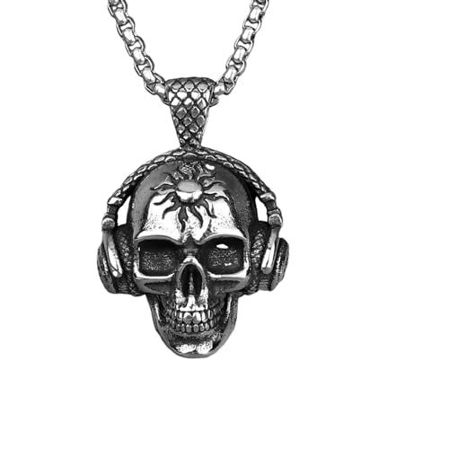 GZHENGZG Herrenhalsketten und Damenschmuck Death Rock Kopfhörer Herrenhalsketten Anhänger Kette Punk Für Männer Freund Kreativität Geschenk Geschenk