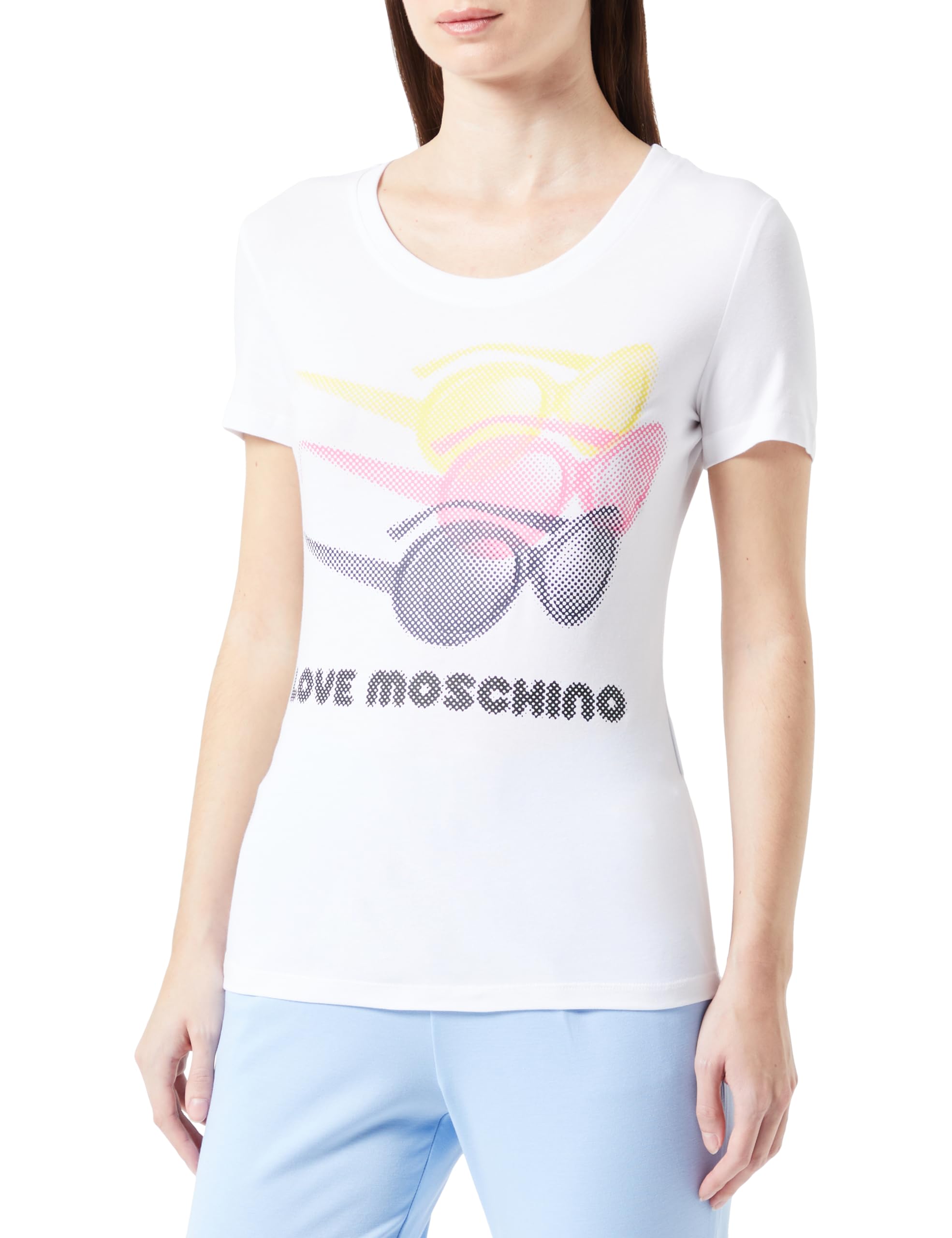 Love Moschino Women's Tight-fit Short-Sleeved T-Shirt, Optical White, 42