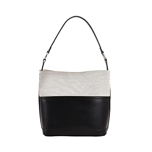 ohodhmnu Damen-Tragetasche, Kontrastfarbe, Damen-Eimertasche, PU-Leder, Umhängetasche, elegante Vintage-Handtasche, große Kapazität, Damentasche, Schwarz , single bag