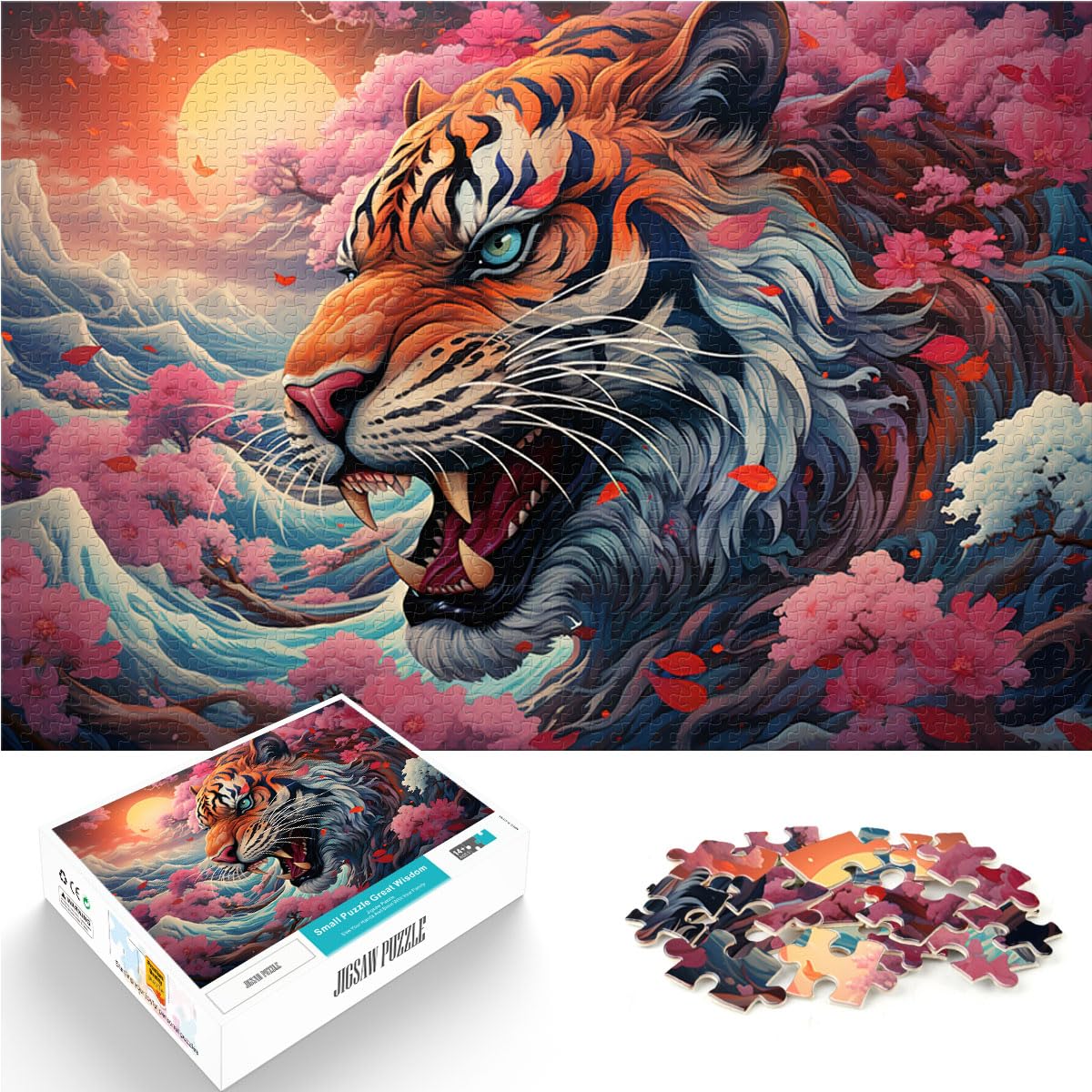 Puzzle Sakura und Tiger, 1000 Teile, Puzzle für Erwachsene, Holzpuzzle, Familienspiel, Stressabbau, schwieriges Herausforderungspuzzle, 1000 Teile (50 x 75 cm)