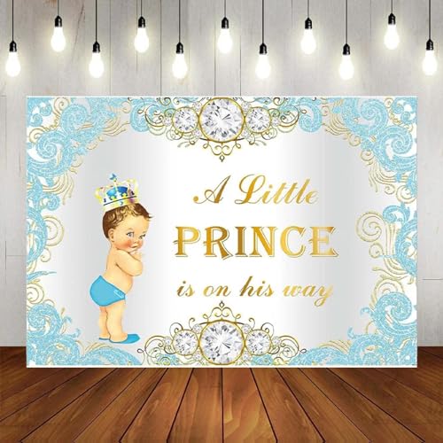 Auf Seine Weise weiß Hintergrund Junge Baby Party Banner Dekoration hell blau Gold Krone Fotografie Hintergrund 350x230cm