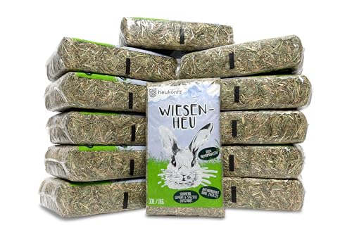 heukoenig.de 12 kg Wiesenheu in handlichen 1 kg Beuteln (12kg) - Futter und Einstreu für Kleintiere…