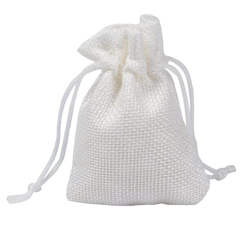 50 Teile/paket Mode Jute Kordelzug Jutebeutel Hochzeit Party Weihnachten Gefälligkeiten Geschenk Schmuck Hessische Sackbeutel Verpackung 5 Größen-weiß,9x12cm mabu,50pcs