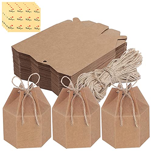 50 Stück Diy Party Geschenkboxen,Partyboxen Mit Aufklebern,Kraftpapierbox,Kreative Geschenkboxen Aus Papier,Mit Schnur Und Aufklebern,Verwendet Für Hochzeiten,Süßigkeiten,Partys,Geschenkboxen(Braun)