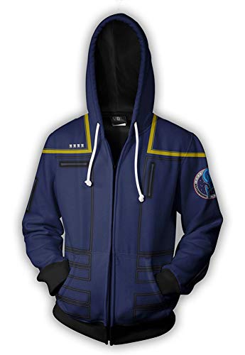 QYIFIRST Herren Jacke Trek Mantel Cosplay Kostüm Zip-Up Hoodie Leichte Gedruckt Jacket mit Taschen Blau-C L (Chest 110cm)