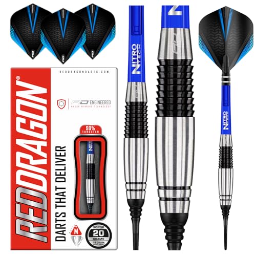 RED DRAGON Cyclone 18g Fassgewicht, 20g Gesamtgewicht Softip Tungsten Darts mit Flights und Schäfte