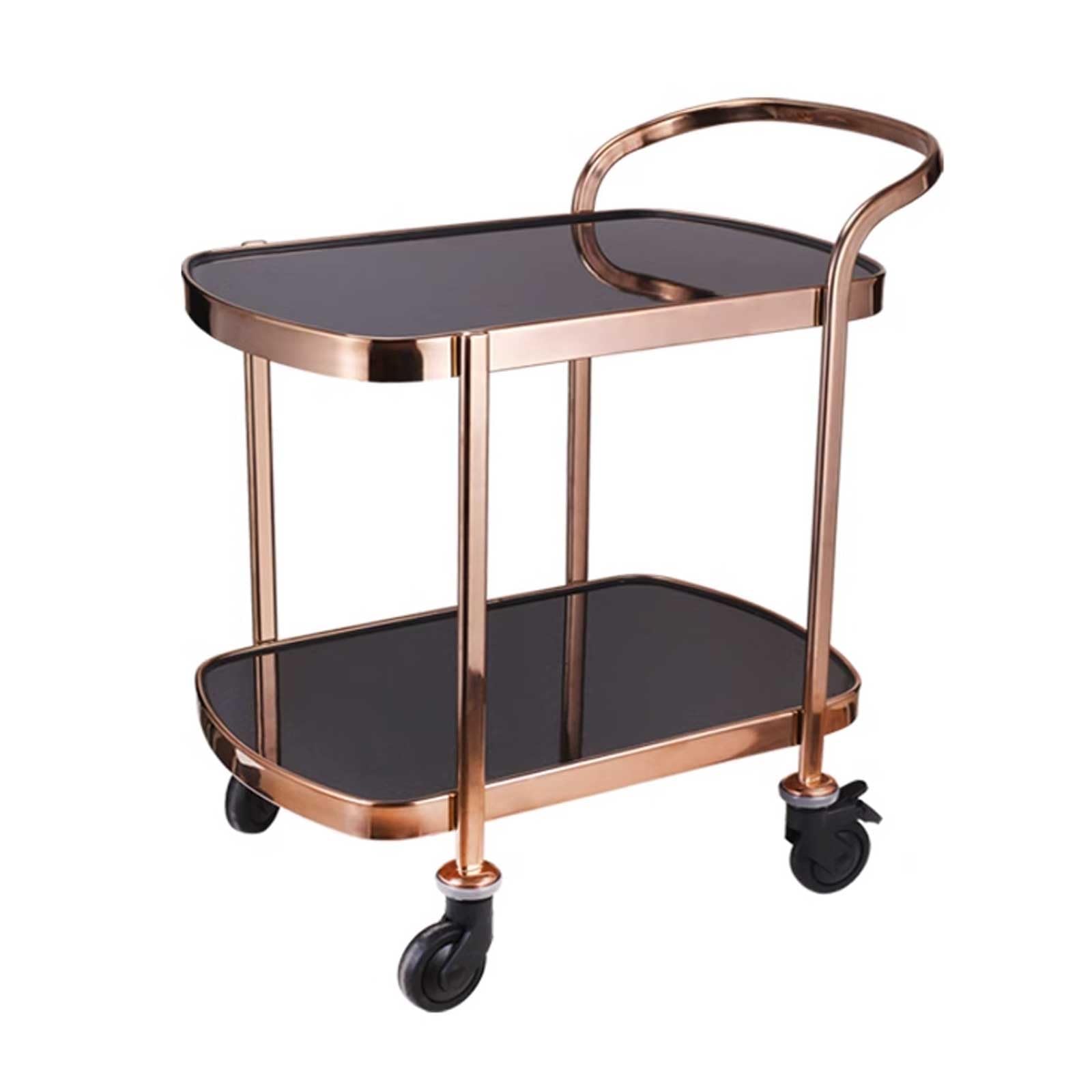 Rollwagen Küchewagen Moderne Luxus-Barwagen, Servierwagen, Küchenwagen, Weinregalwagen auf Rädern, 2-stufiger Rollwagen, Spiegel-Edelstahl, for Küche, Esszimmer und Partys Aufbewahrungswagen(Rose gold