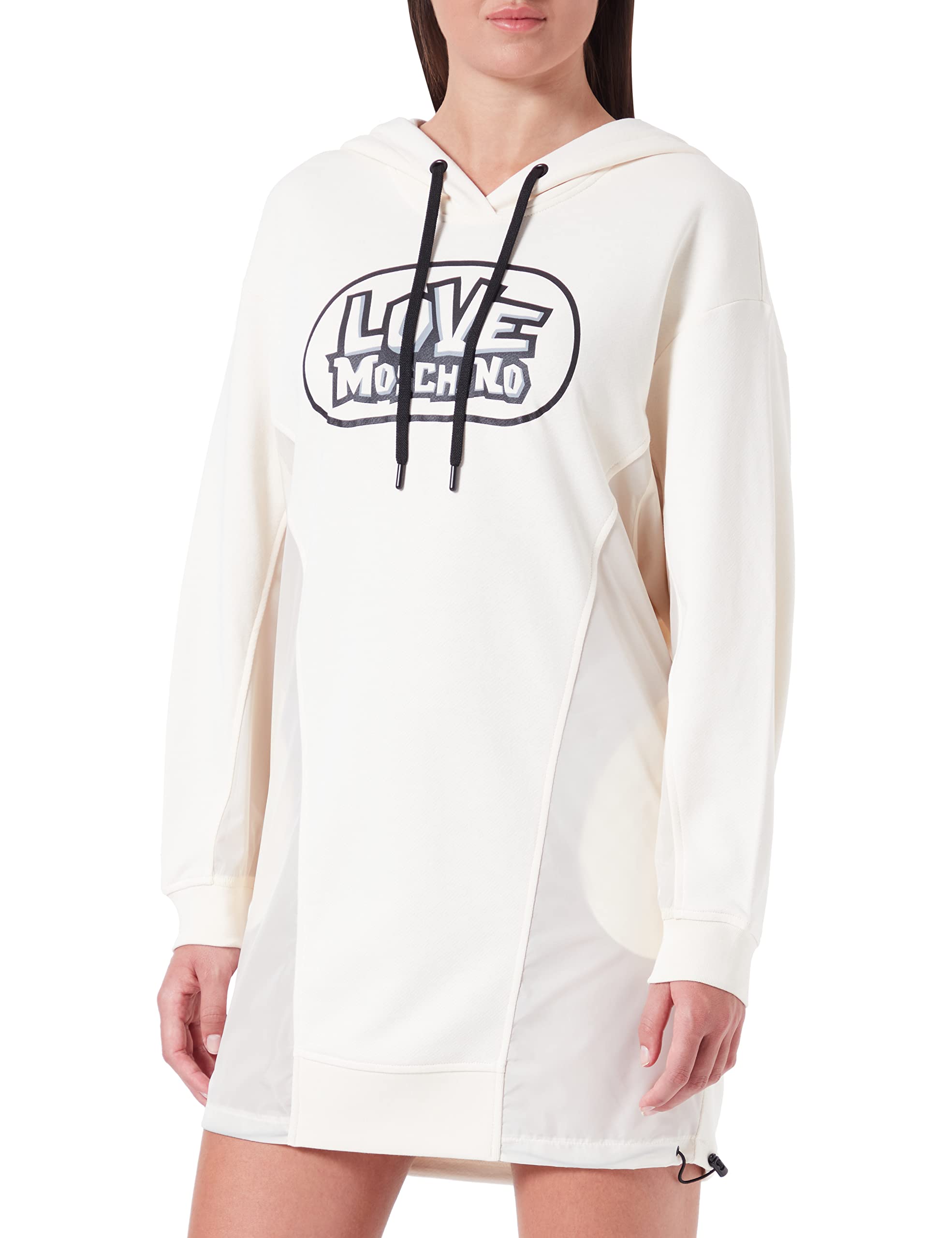 Love Moschino Damen Relaxed Fit Long Sleeves in 100% Cotton Fleece With Matching Nylon Inserts Dress, Cream, 46 EU