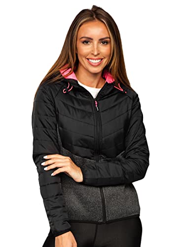 BOLF Damen Übergangsjacke Steppjacke Reißverschluss Outdoorjacke Schuljacke Classic Hoodie Freizeitjacke Herbst Style J.STYLE KSW4005 Schwarz S [D4D]