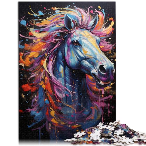 Puzzles Geschenke Spielzeug Buntes psychedelisches Pferd 1000 Teile Puzzles für Erwachsene Holzpuzzle Schwierige schwere Puzzles für Frauen Männer 1000 Teile (50x75cm)