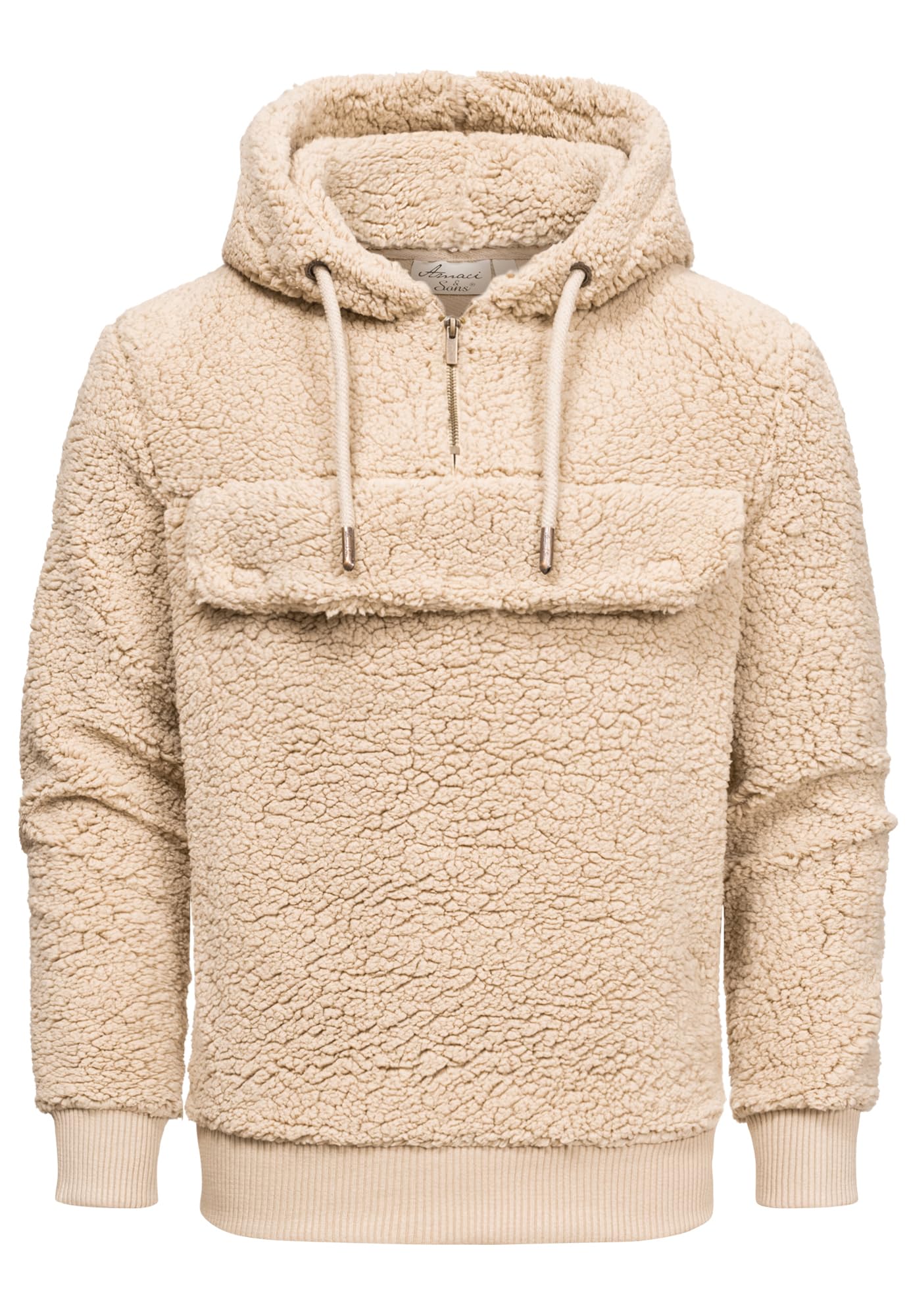 Amaci&Sons Herren Kapuzenpullover Teddy Sweatjacke Plüsch Hoodie Pullover Windbreaker 4066 Beige L