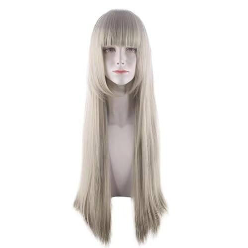 WCCNKK Wig Anime Cosplay Kakegurui Momobami Ririka Cosplay Perücke Beigefarbenes, 80 Cm Langes, Glattes Haar Hitzebeständiges Kunsthaar, Mit Perückenkappe, Dekorative Accessoires, Anime-Geschenk