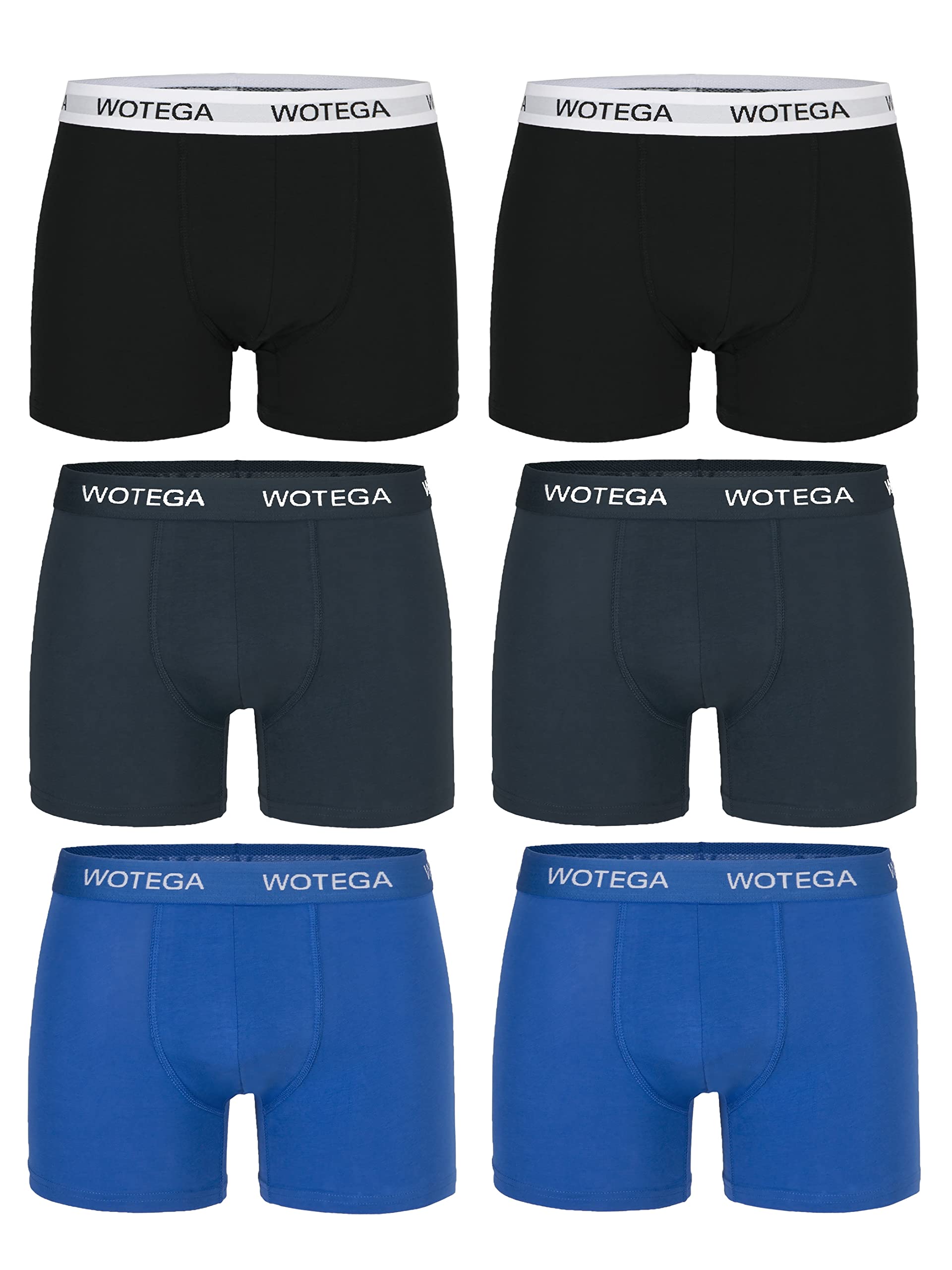 WOTEGA Joe - 6er Pack Unterhosen Herren - Männer Boxershorts Baumwolle - Basic Unterwäsche - Retroshorts Stretch, Schwarz, Grau, Blau (Mix2), XL