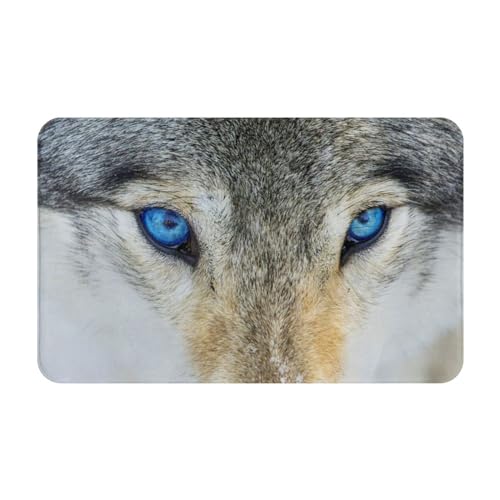 Area Rug Blue Eyes Wolf Floor Anti-Rutsch Welcome Door Mat, Bathroom Carpet Thin Door Mat Absorbent Washable For Kitchen Living Room Bathroom