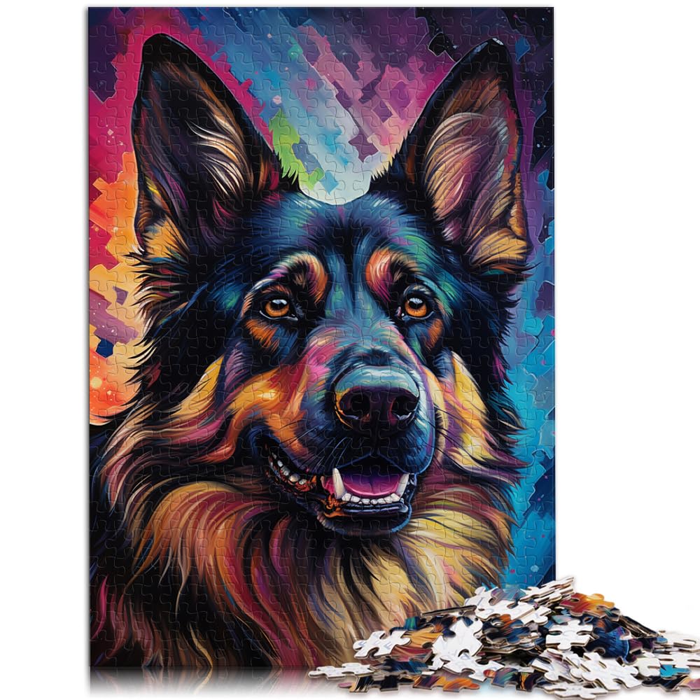 Puzzles zum Verschenken, farbenfroher Psychedelischer Deutscher Schäferhund, lustige Puzzles für Erwachsene, 1000-teiliges Holzpuzzle, tolles Geschenk für 1000 Teile (50 x 75 cm)