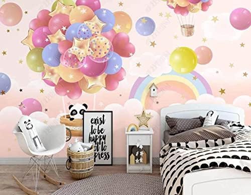 XLMING Bunte Handgemalte Heißluftballon-Muster Küche Esszimmer Arbeitszimmer Wohnzimmer TV Hintergrund Wand 3D Tapete-350cm×256cm