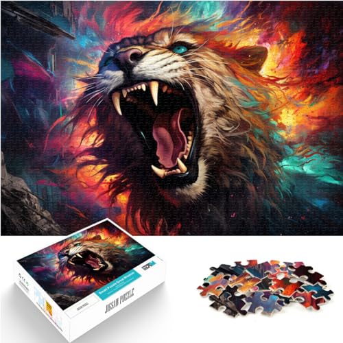 Puzzle | Puzzles Fantasie-Löwengemälde in Farbe, 1000-teiliges Holzpuzzle, Spaß für Zuhause, Geburtstagsgeschenk, Reisegeschenk, 1000 Teile (50 x 75 cm)