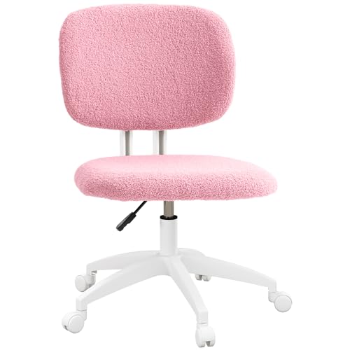 Vinsetto Bürostuhl, Ergonomischer Schreibtischstuhl, Höhenverstellbarer Computerstuhl ohne Armlehne, Drehstuhl für Arbeitszimmer, Samt, Rosa