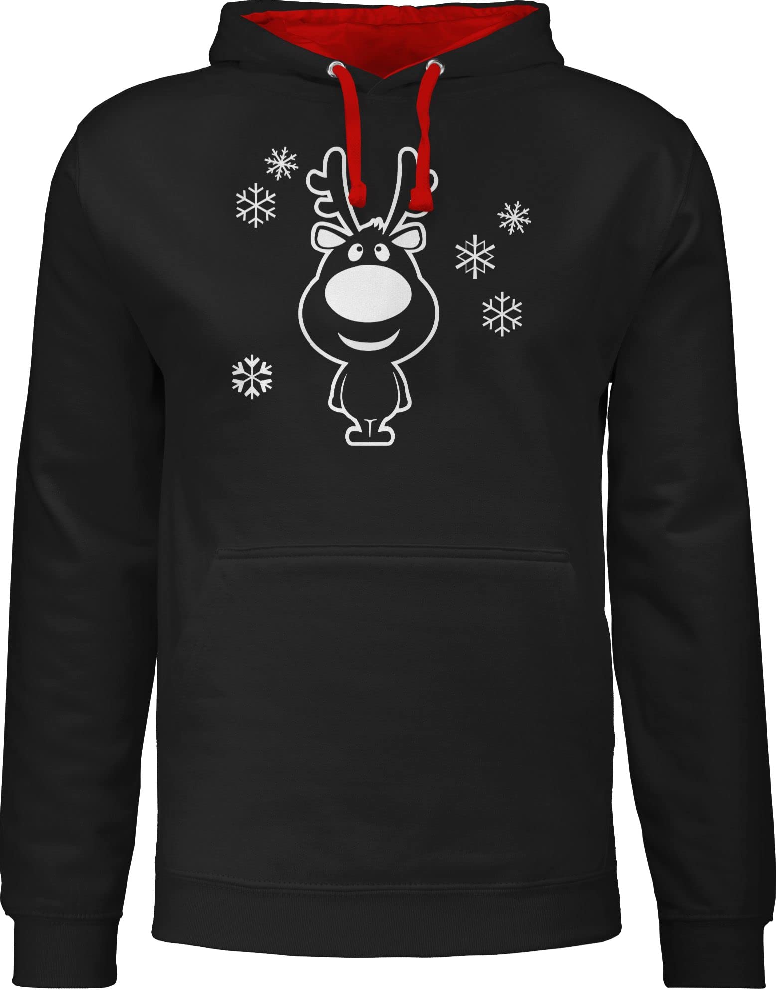 Pullover Herren Frauen Hoodie Kontrast zweifarbig - Weihnachten Geschenke Christmas Bekleidung - Rentier Schneeflocken - S - Schwarz/Rot - weihn.Pulli weihnachtshoodie weihnachtsmotiv Rudolf Pulli