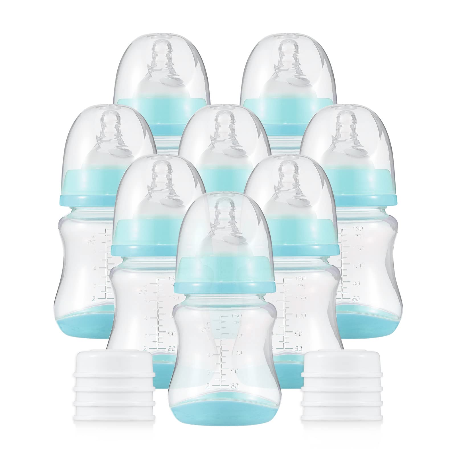 KOCAN Babyflaschen-Set,Babyflaschen mit Silikonnippel und Aufbewahrungsabdeckung Stillflaschen für Babynahrung PP-Milchaufbewahrungsflaschen 180 ml Fassungsvermögen Babyflaschen Baby Essentials, Grün