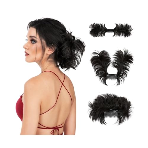 Haarteil Clip-In-Haarteile, Donut-Hochsteckfrisur, Kunsthaar-Dutt-Extensions, unordentliches lockiges Haar, Chignon, Haargummis, Haarteile for Frauen Haarverlängerung(Natural black)