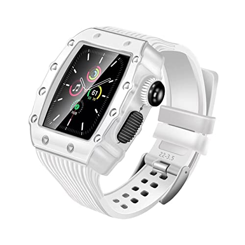 KANUZ Silikonarmband, Metallgehäuse, gehärtete Folie, Drei-in-Eins-Armband, geeignet für Apple Watch 8, 7, 6, 5, 4, SE, 40 mm, 44 mm, 41 mm, 45 mm (Farbe: Weiß, Größe: 41 mm)