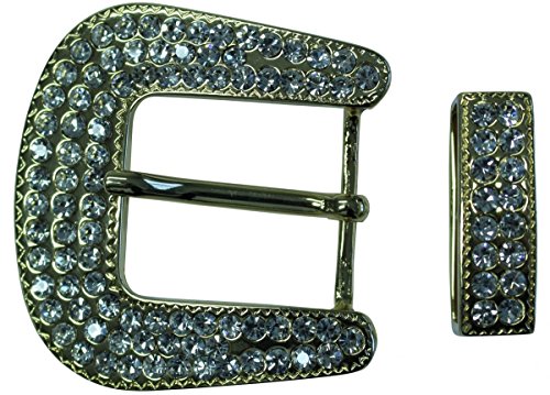 BELTINGER Gürtelschnalle und Schlaufe mit Swarovski-Straß 4,0 cm | Buckle Wechselschließe Gürtelschließe 40mm | Mit hochwertigem Strass | Gold