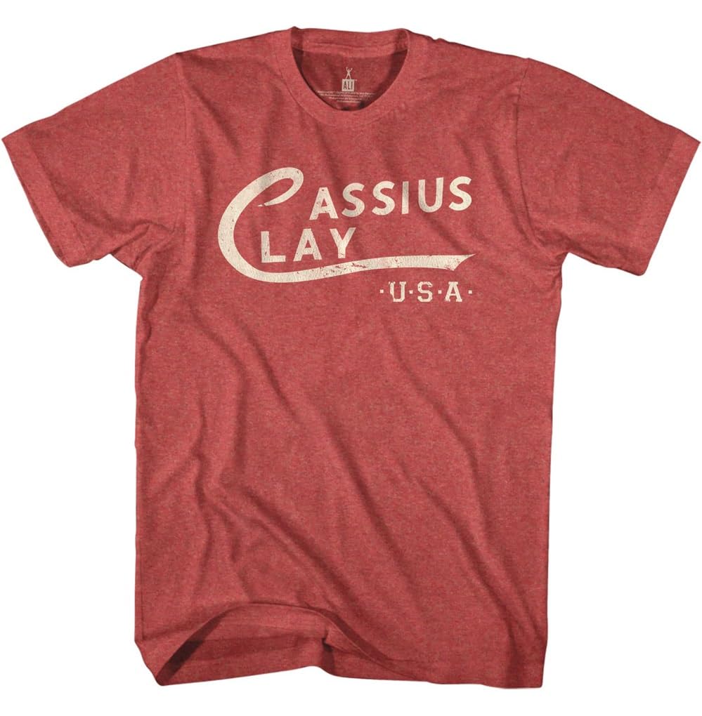 Muhammad Ali Cassius Clay Logo Gray Heather Adult T-Shirt Tee, Rot/Ausflug, einfarbig (Getaway Solids), XX-Large