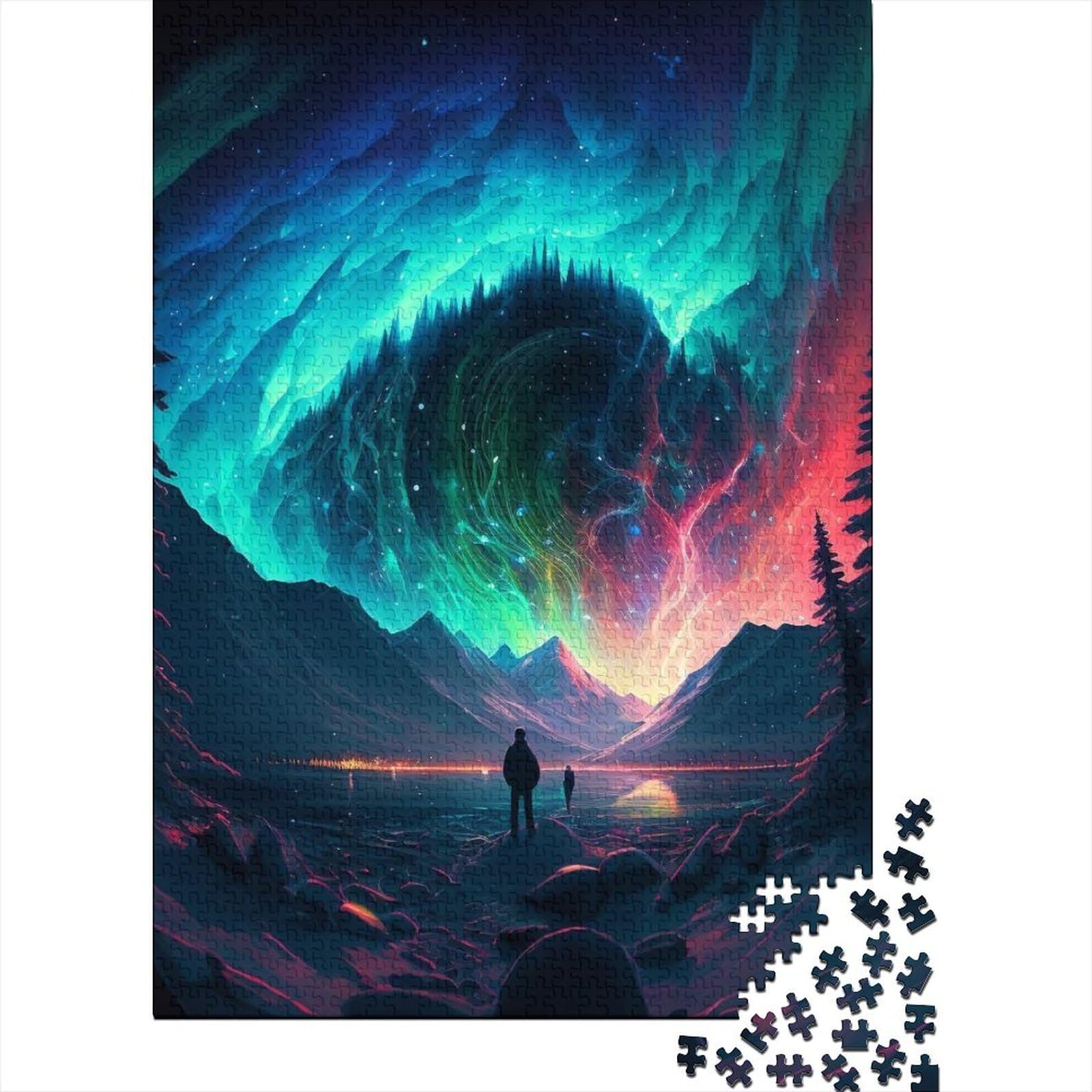 Buntes Aurora-Gebirge-Puzzle für Erwachsene, Holzpuzzle für Erwachsene, Puzzle, Puzzle für Erwachsene, Lernspiel, Herausforderungsspielzeug, 52 x 38 cm