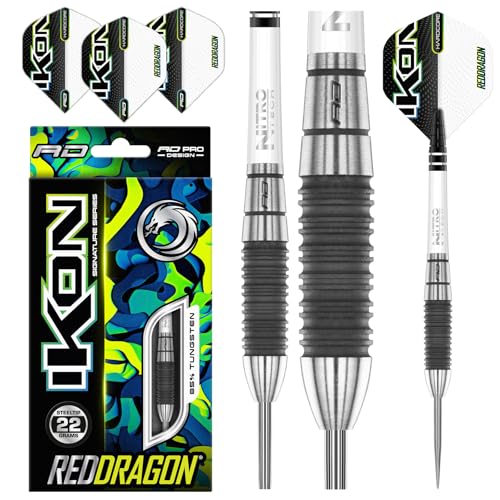 RED DRAGON Ikon 1.2 22 Gramm Professionelles Wolfram Steeltip Dart Set mit Flights und Schäften