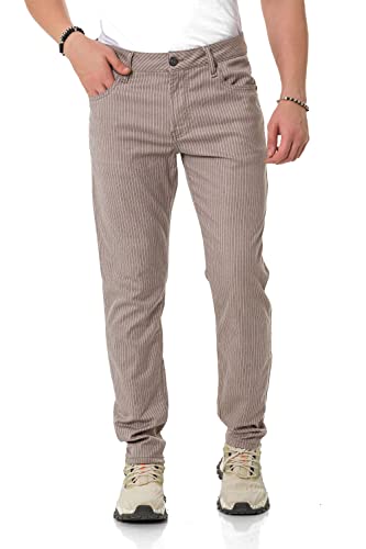 Cipo & Baxx Herren Leinenhose Jeans Denim Gestreift Freizeithose Baumwolle CD841 Beige W38 L34