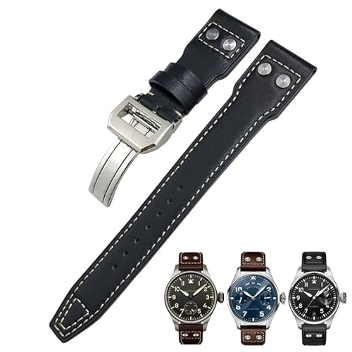 NEYENS Uhrenarmband aus echtem Leder, 22 mm, passend für IWC Big Pilot Watch IW3777, Kalbslederband, Black Buckle, Achat