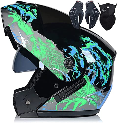 Motorradhelm Damen Herren,Klapphelme Modularer Helm Motorradhelm Integralhelme Roller-Helm Scooter-Helm Mofa-Helm DOT/ECE Zertifiziert Für Erwachsene Mit Doppelvisier (Color : H, Größe : M=57-58cm)