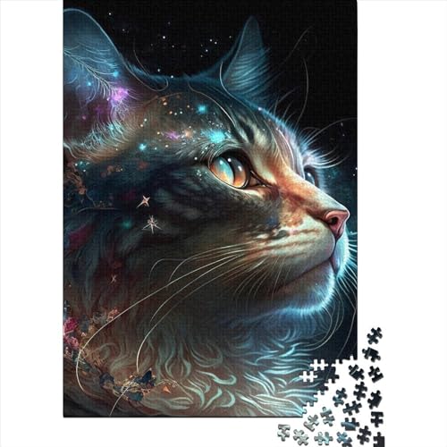 Art Bunte Katzen Holzpuzzle Puzzles für Erwachsene Teenager 1000 Teile Puzzles Dekomprimierendes geistiges Lernspielzeug 75x50cm