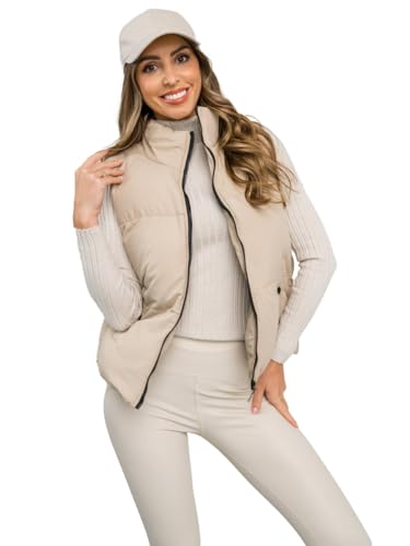 BOLF Damen Weste Bodywarmer Steppweste Daunenweste Funktionsweste Vest Ärmellose Sportweste Kapuzenweste Wärme Freizeit Outdoor Slim Fit Modellauswahl 5M3150 Beige M [U1U]