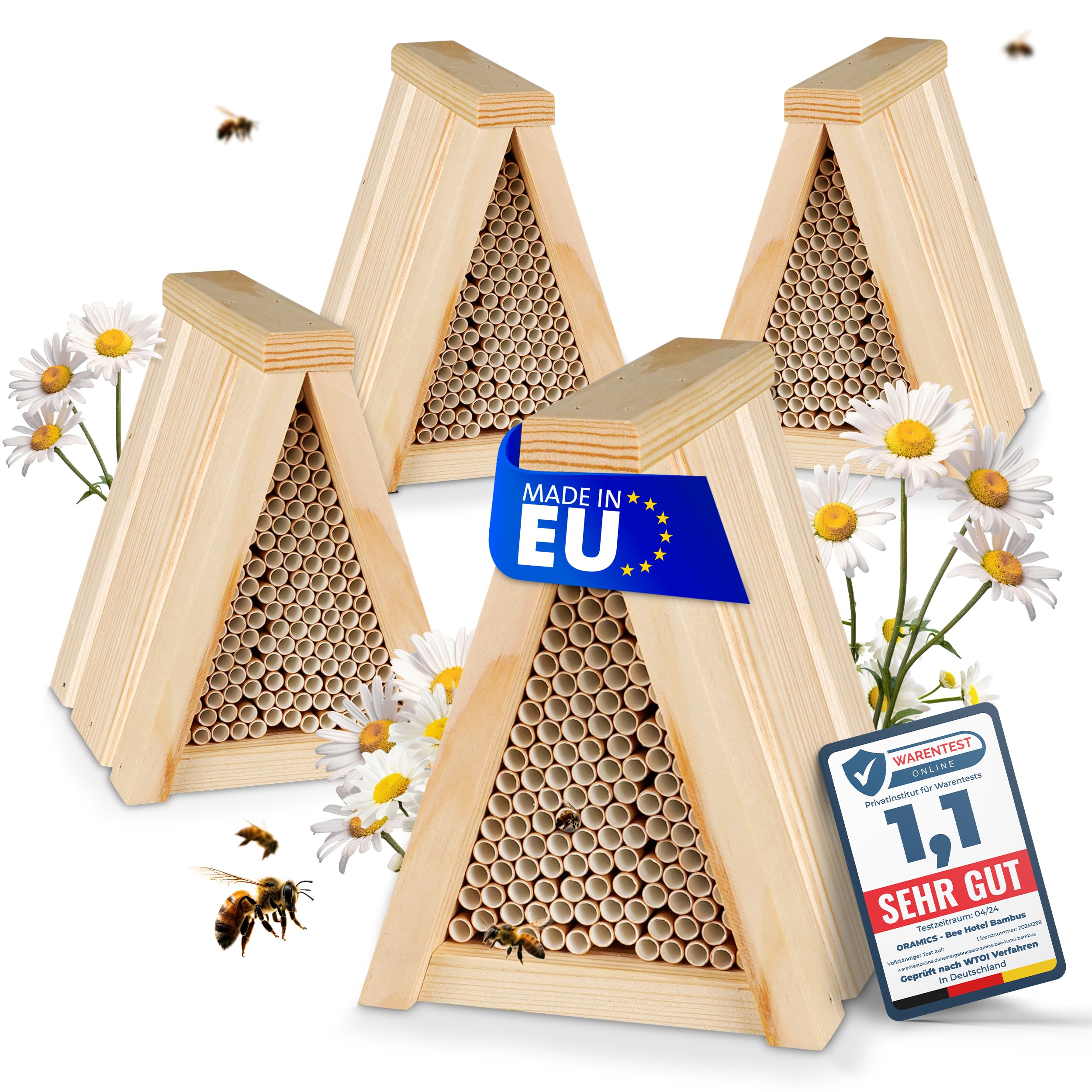 4 Stück Oramics Bienenhotel Tipi mit Niströhrchen aus Papier [Made in Europe] Nisthaus für Insekten, Bienen und Wildbienen – Insektenhotel mit Nisthülsen – Wildbienenhotel Nisthilfe