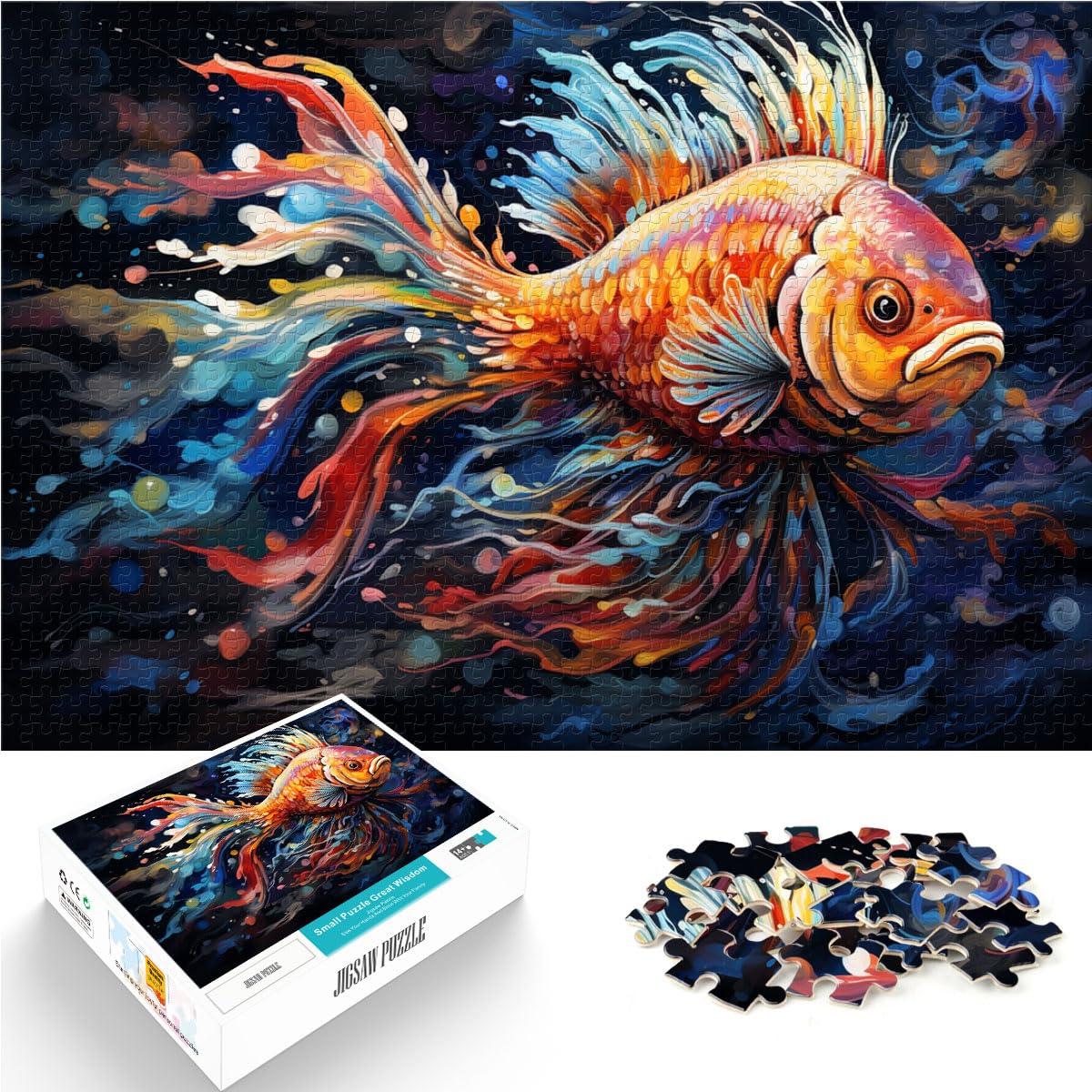 Puzzles Geschenke Spielzeug Fantasie-Goldfisch 1000-teiliges Puzzlespiel Holzpuzzle Puzzles als Geschenke Wanddekoration Einzigartige Geburtstags （50x75cm）