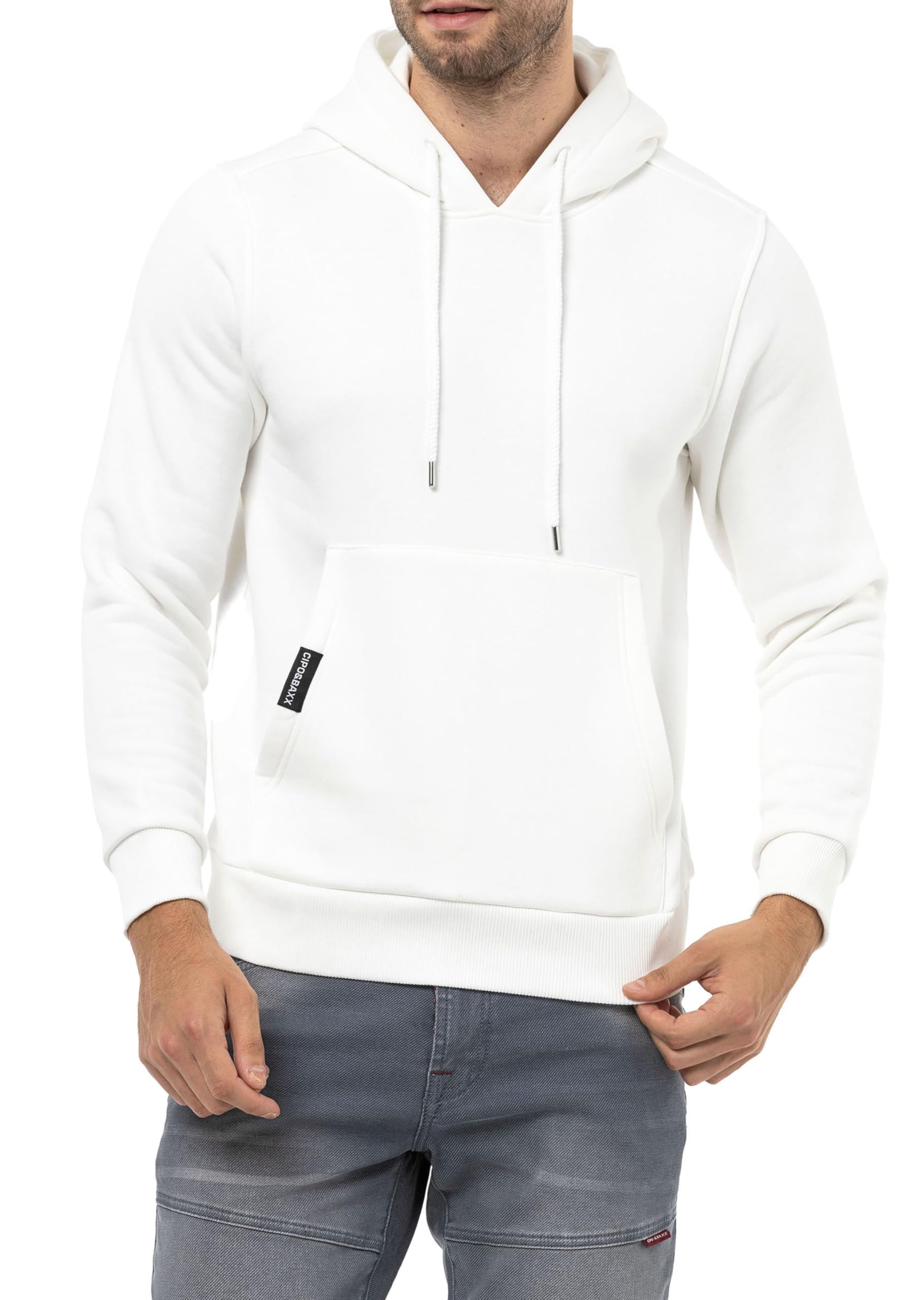 Cipo & Baxx Herren Kapuzenpullover Basic Hoodie Premium Sweatshirt Sweater CL557 Ecru L