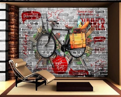 Vintage-Fahrrad Ziegelwand Graffiti 3D Tapete Poster Restaurant Schlafzimmer Wohnzimmer Sofa TV Dekorative Wand-430cm×300cm