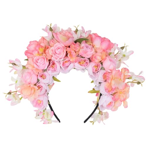 Modell-Show-Stirnband mit realistischem Blumen-Ethno-Stirnband für Braut, Frühlings-Stirnband für Hochzeit, Party, Blumenstirnbänder für Frauen, böhmische Blumen-Haarbänder für Frauen, böhmische