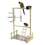 TiSkying Papagei Vogel Spielplatz, Papageien Playstand Papageien Spielstand Vogel Spielplatz Holz Barsch Gym Vogelständer Laufstall Leiter mit Feeder Cups für Nymphensittiche, Sittiche, Sittiche