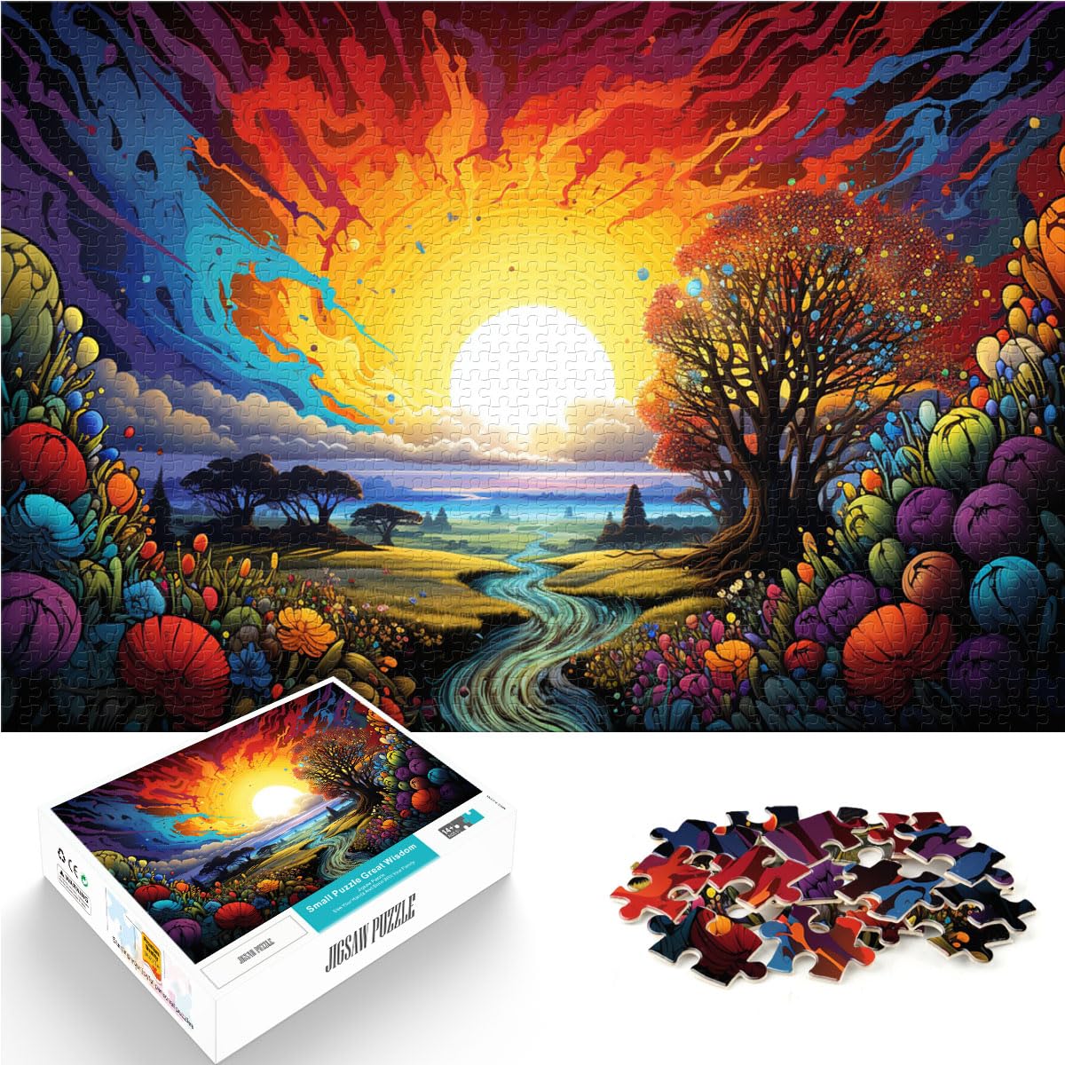 Puzzle zum Verschenken, farbenfrohe Naturlandschaft, 1000 Teile, für Erwachsene, Geschenke, Holzpuzzle, Künstlersammlung, bildende Kunst, 1000 Teile (50 x 75 cm)