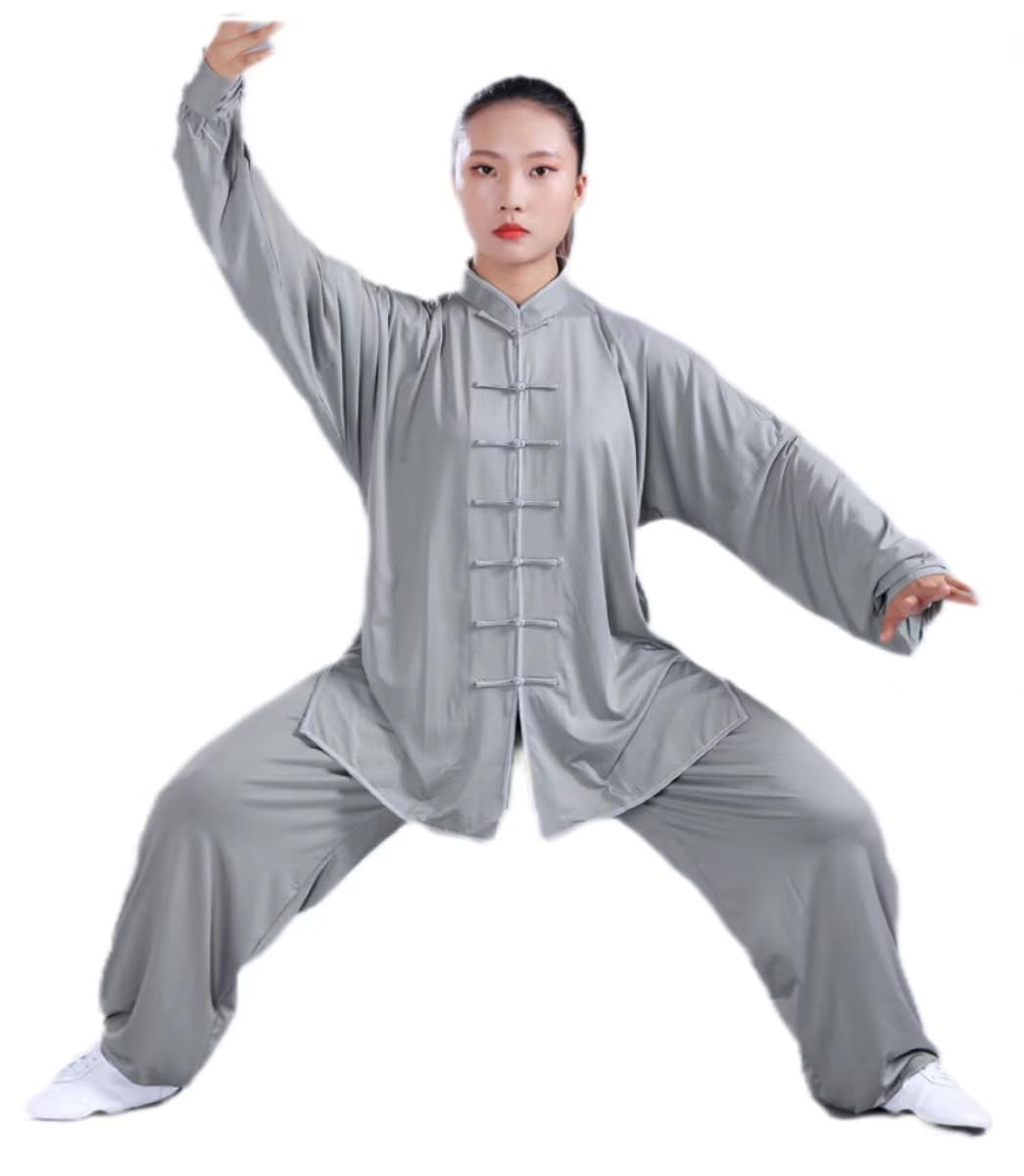 WLLKIY 2KEY Kampfsportbekleidung | Traditionelle chinesische Uniformen für Tai Chi und Wing Chun | Unisex Kostüm aus Milchseide | Leichte Kostüme für Meditation & Qigong,C-XXL