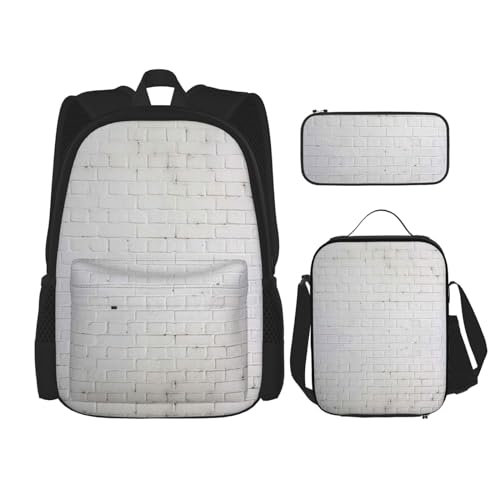 WURTON Old White Backstein-Wand-Druck Rucksack Mädchen Jungen Schultaschen Teenager Lunchbox und Federmäppchen 3 in 1 Büchertaschen Set