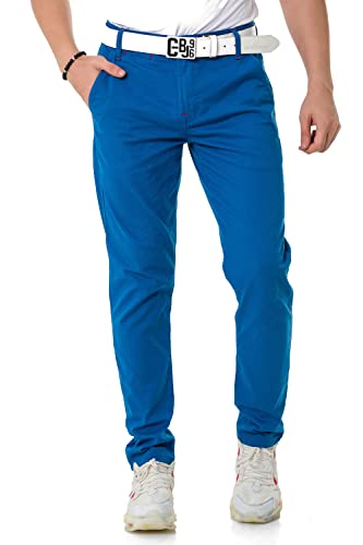 Cipo & Baxx Herren Chinohose Stretch Basic Baumwolle Slim Fit CD842 Saxeblau W34 L34